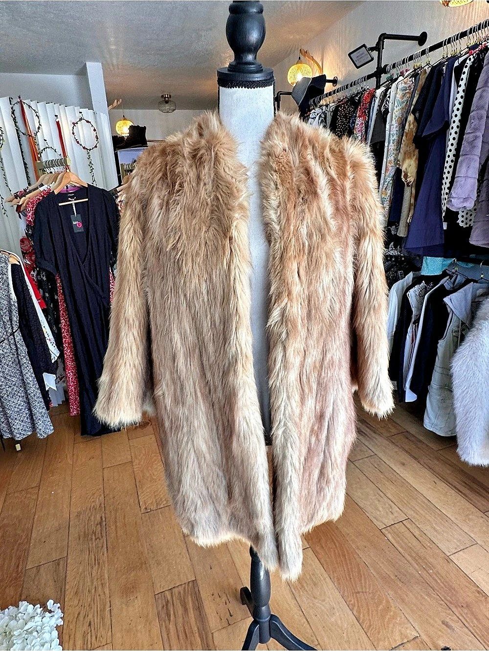 Unbranded Vintage Golden Long Hair Fur Coat